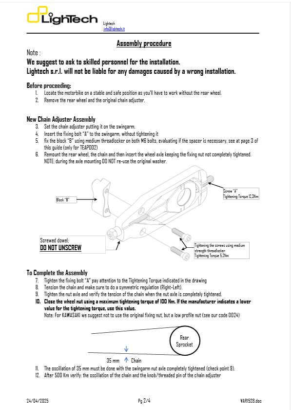Tendeur de chaîne LighTech Aprilia RSV4/RR/RF/1100 Factory (15-20) TEAP003