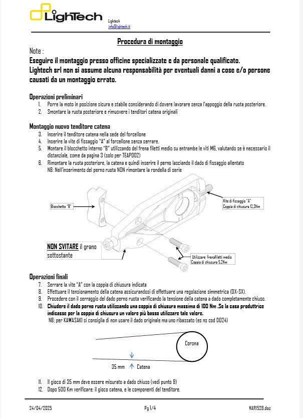 Tendeur de chaîne LighTech Aprilia RSV4/RR/RF/1100 Factory (15-20) TEAP003